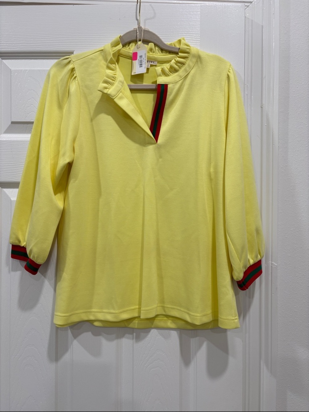 Jodifl Yellow Ruffle Collar Top with Contrast Trim